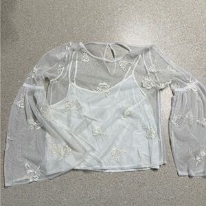 Hollister White Sheer Embroidered Layered Camisole Set